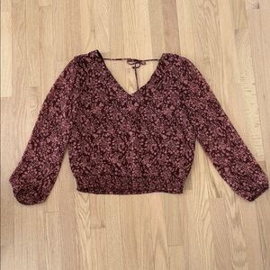 Nine Britton Floral V-Neck Blouse - Burgundy
